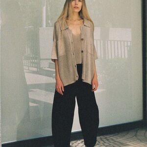 Cordera Linen Cardigan Beige Button Linen Blend Pockets Sweater Minimalist Boho